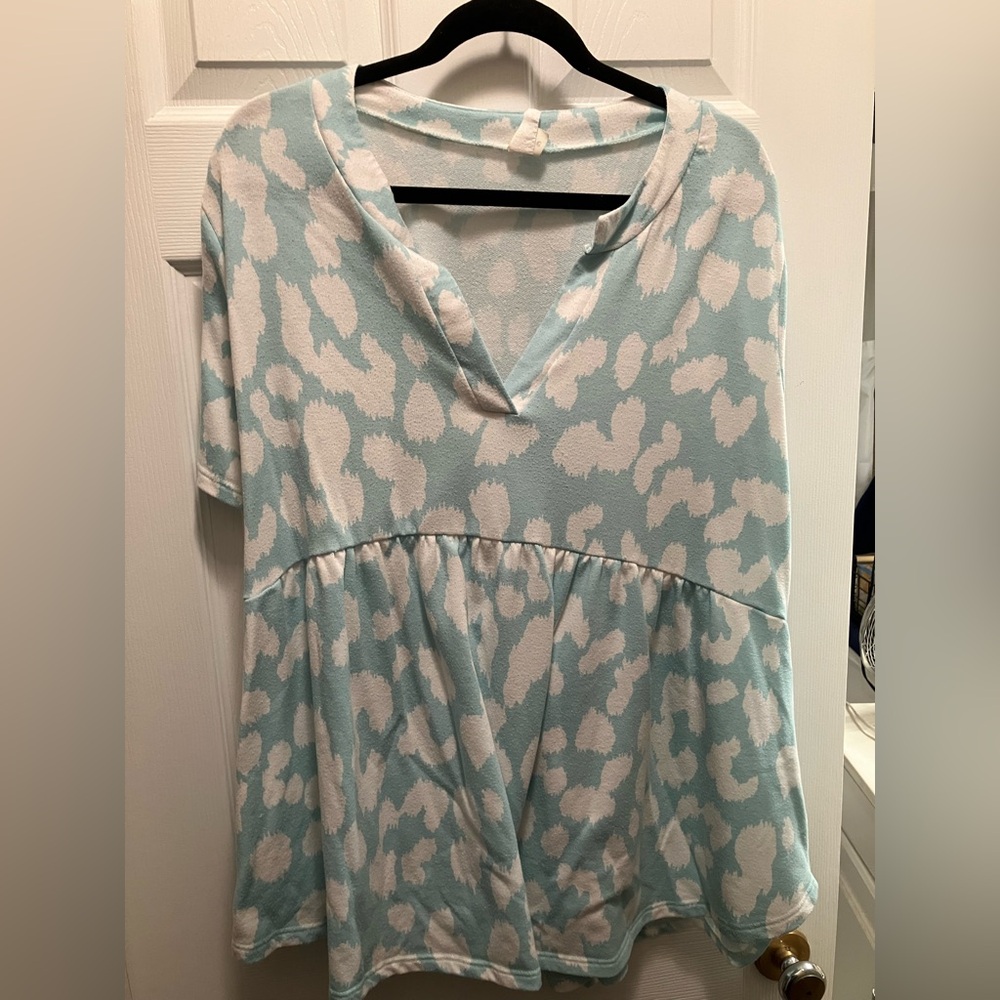 Sew In Love Blue and White Patterned Blouse